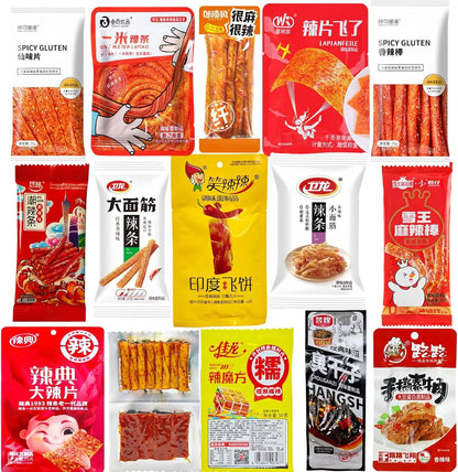 MKSDDF-Collations Chinoises Latiao Box De 15 Snacks Épicés Asiatiques | Latio 400g De Bandes Végétales Pimentées | Saveurs Audacieuses
