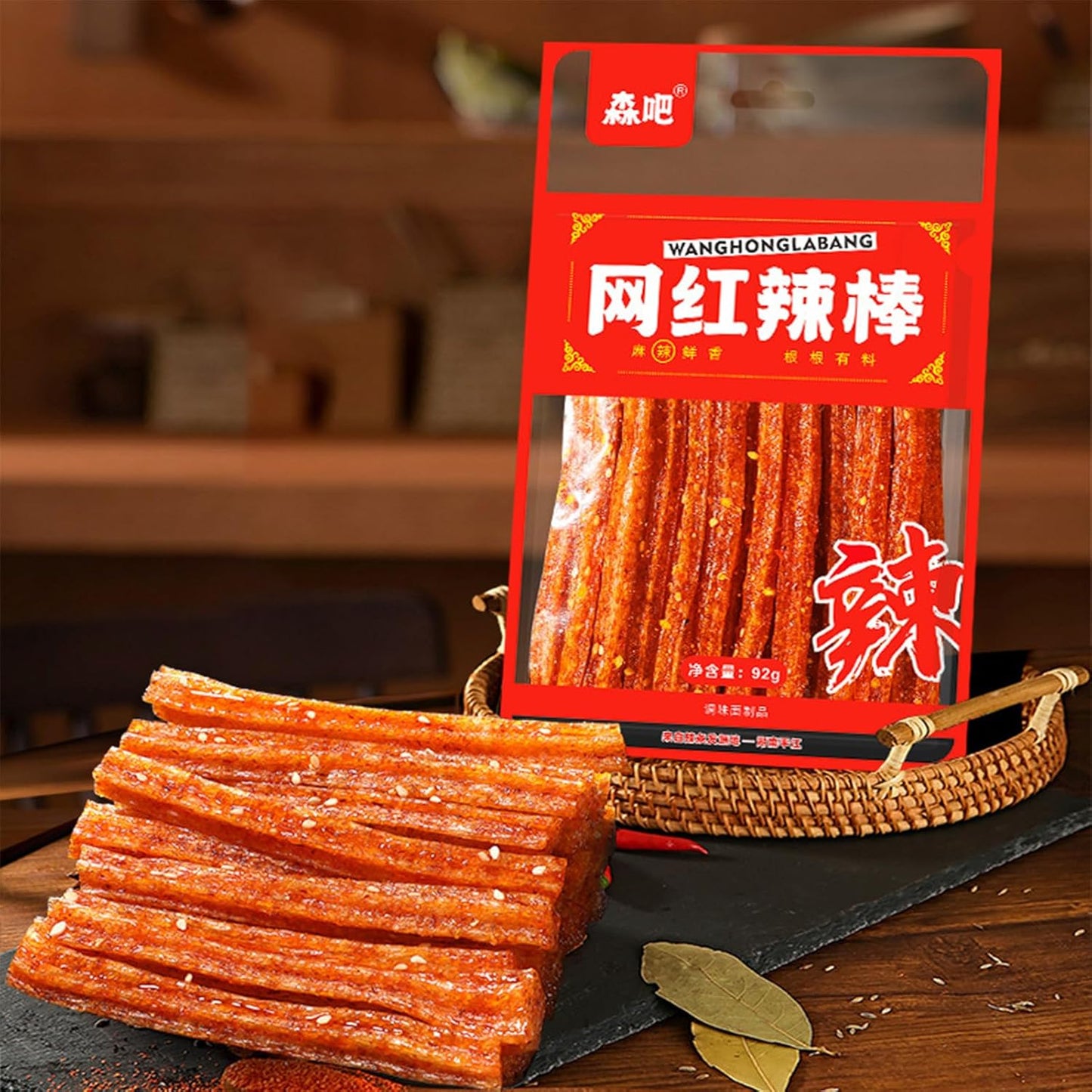 BaiLiSnacky Bâtonnets latiao – Snack Authentique Chinois | Végétarien | Épicé & Savoureux (92g*4 paquets)
