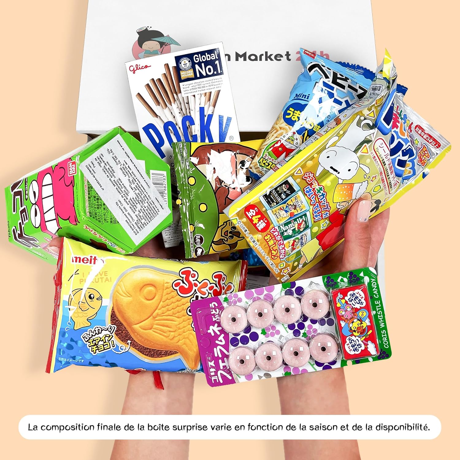 JAPON MARKET - JapanBox Premium: Dagashi - Box Bonbon Japonais - Coffret Japon Avec 20 U. Bonbon Japonais, Snack, Ramen, Chocolat, Biscuits ShinChan Et Boisson - Pack Idéal Cadeau Japonais Original