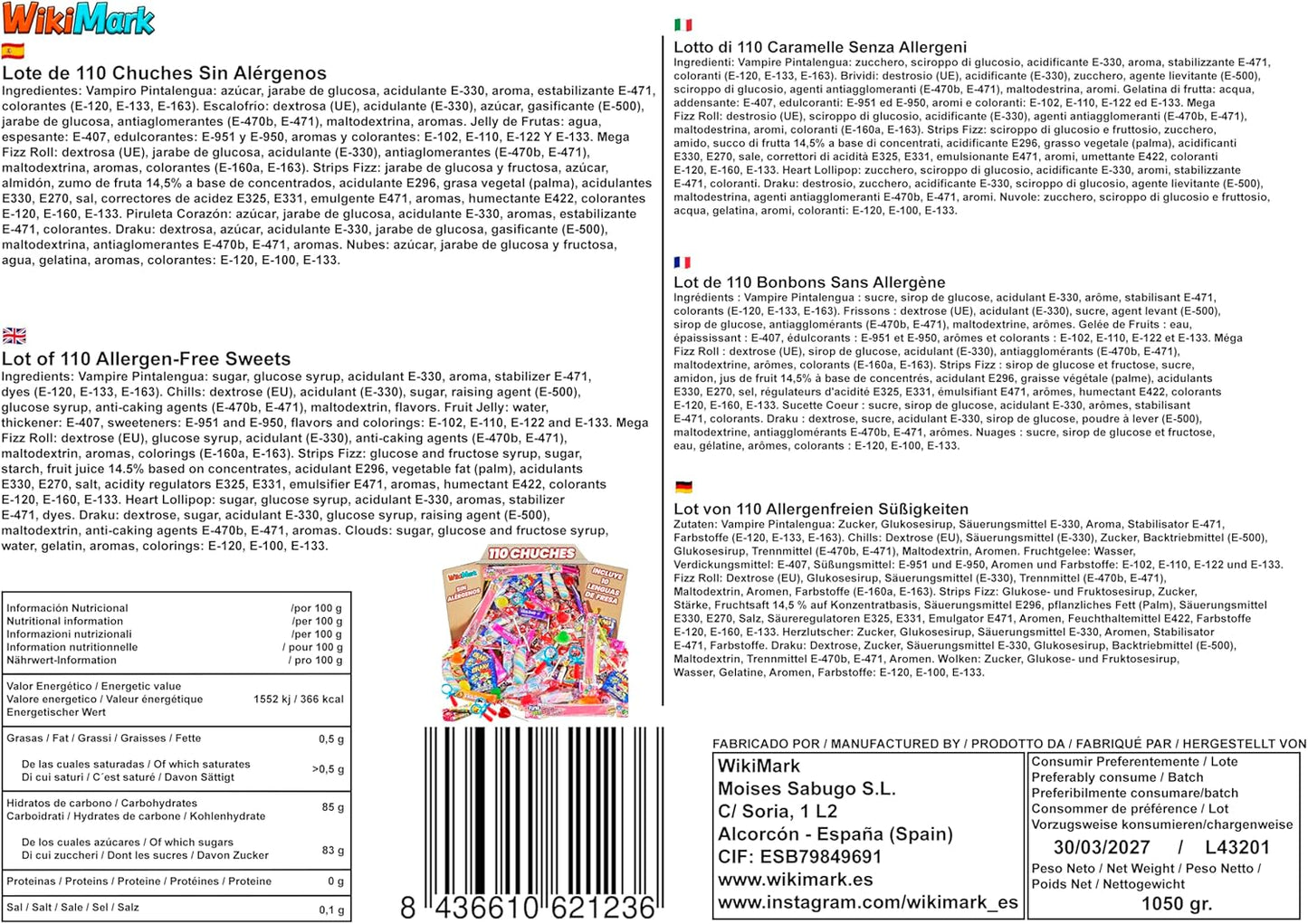 Mega Box 110 friandises remplies de pinata sans allergène, friandises et bonbons – Parfait pour les anniversaires, fêtes, Noël, Halloween. Sans gluten et sans lait. Comprend des langues de fraise.