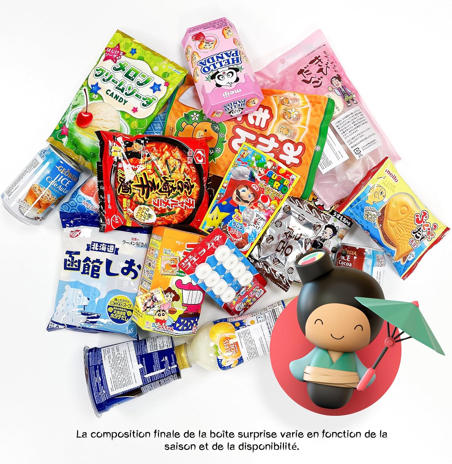 JAPON MARKET - JapanBox Premium: Dagashi - Box Bonbon Japonais - Coffret Japon Avec 20 U. Bonbon Japonais, Snack, Ramen, Chocolat, Biscuits ShinChan Et Boisson - Pack Idéal Cadeau Japonais Original